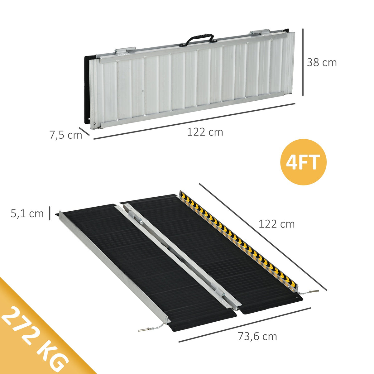 Folding Wheelchair Ramp, Non-Slip Surface, Portable Aluminum