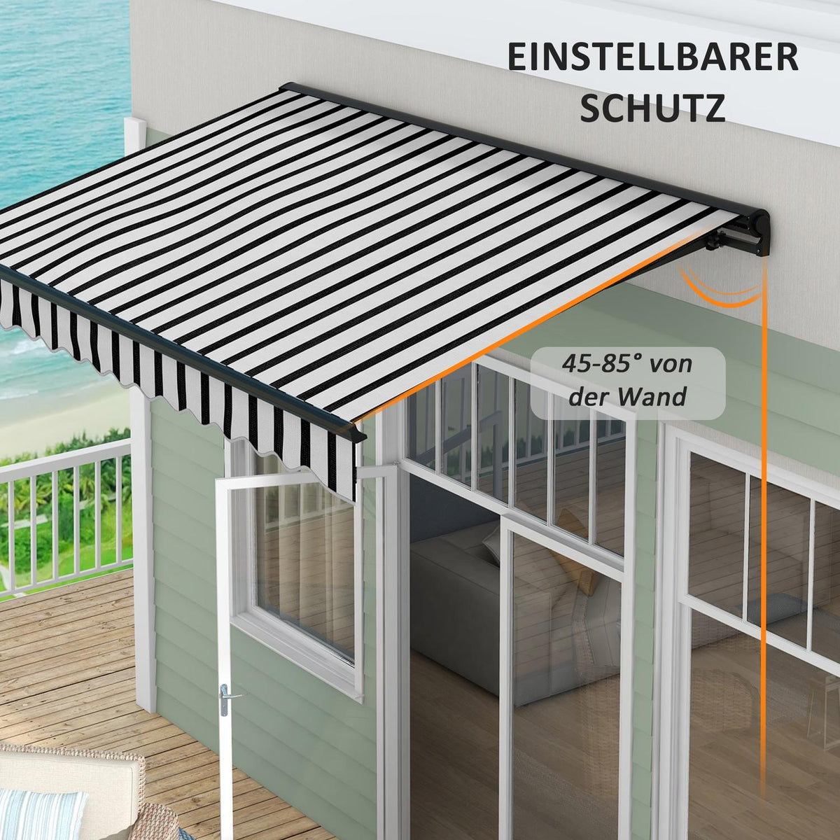 Folding arm awning electric 295 x 250 cm sun protection with UV protection, hand crank, adjustable cassette awning with remote control