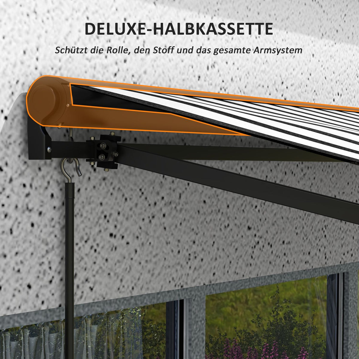 Folding arm awning electric 295 x 250 cm sun protection with UV protection, hand crank, adjustable cassette awning with remote control