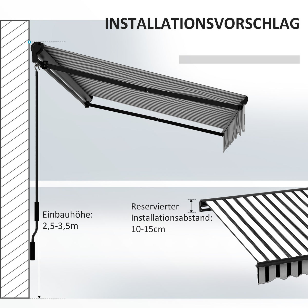 Folding arm awning electric 295 x 250 cm sun protection with UV protection, hand crank, adjustable cassette awning with remote control