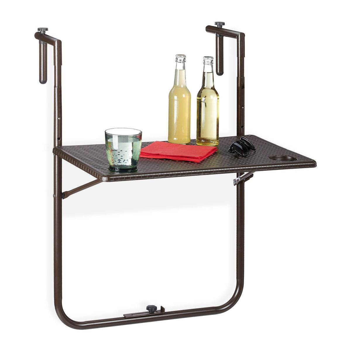 Folding balcony table in brown
