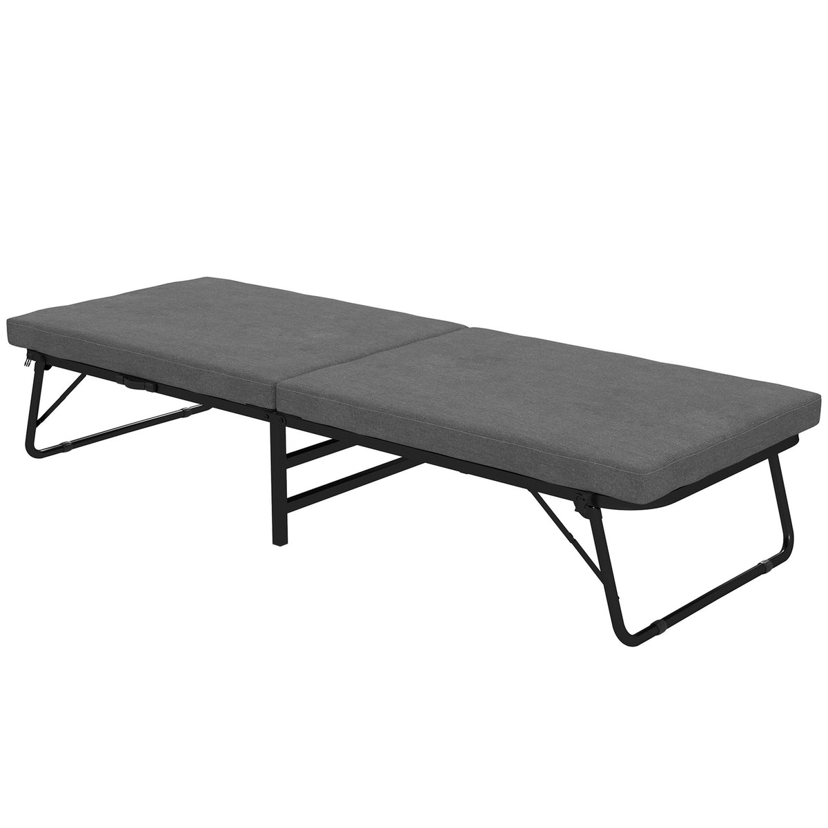 Folding bed 70 x 190 cm folding guest bed with 7cm foam mattress, adjustable headboard, travel bed with wheels, linen look, metal frame for office, guest room, dark gray