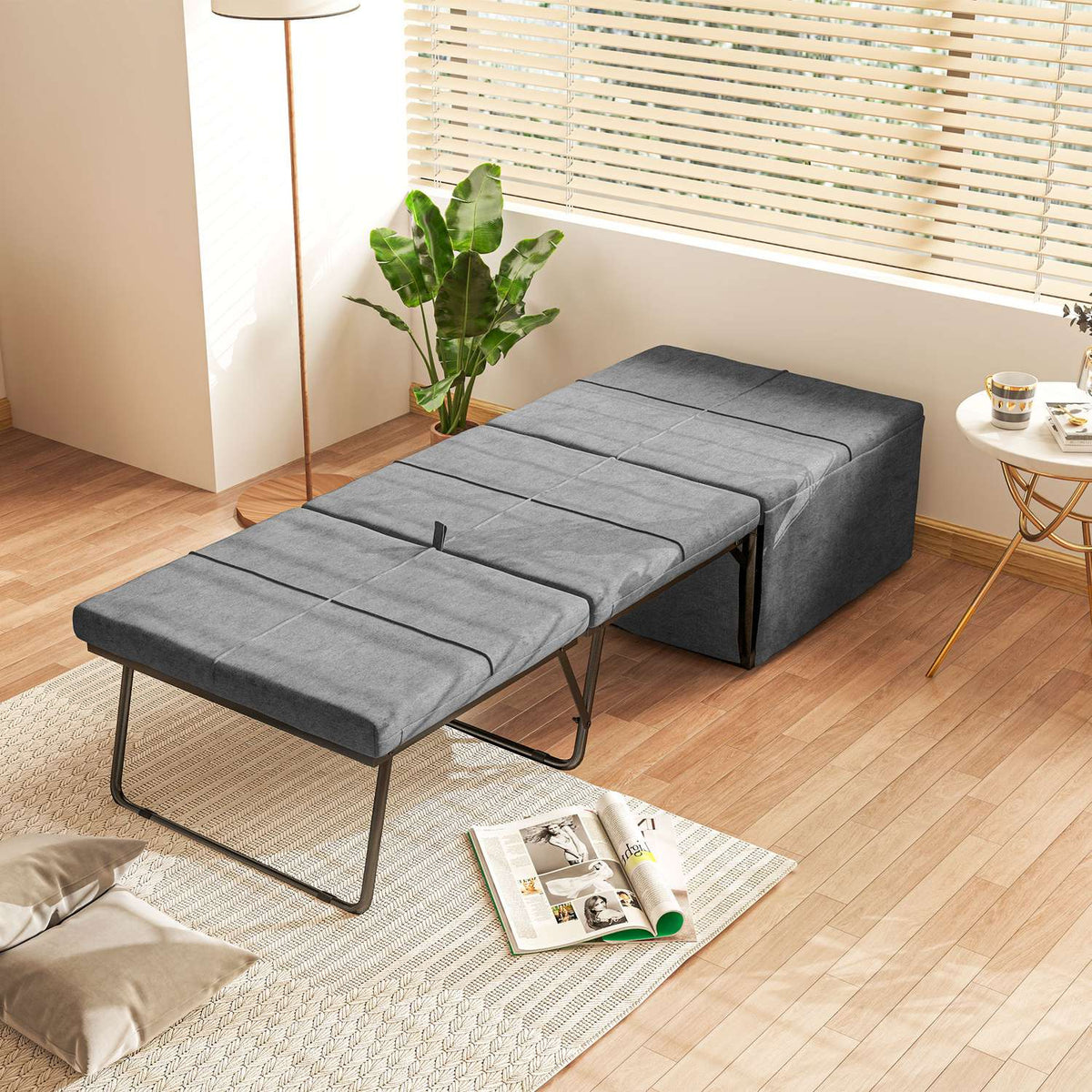 Folding bed approx. 190x60 cm guest bed with 8cm foam mattress, foldable travel bed, adult single bed, metal bed can hold up to 120 kg, folding bed for office, guest room, gray