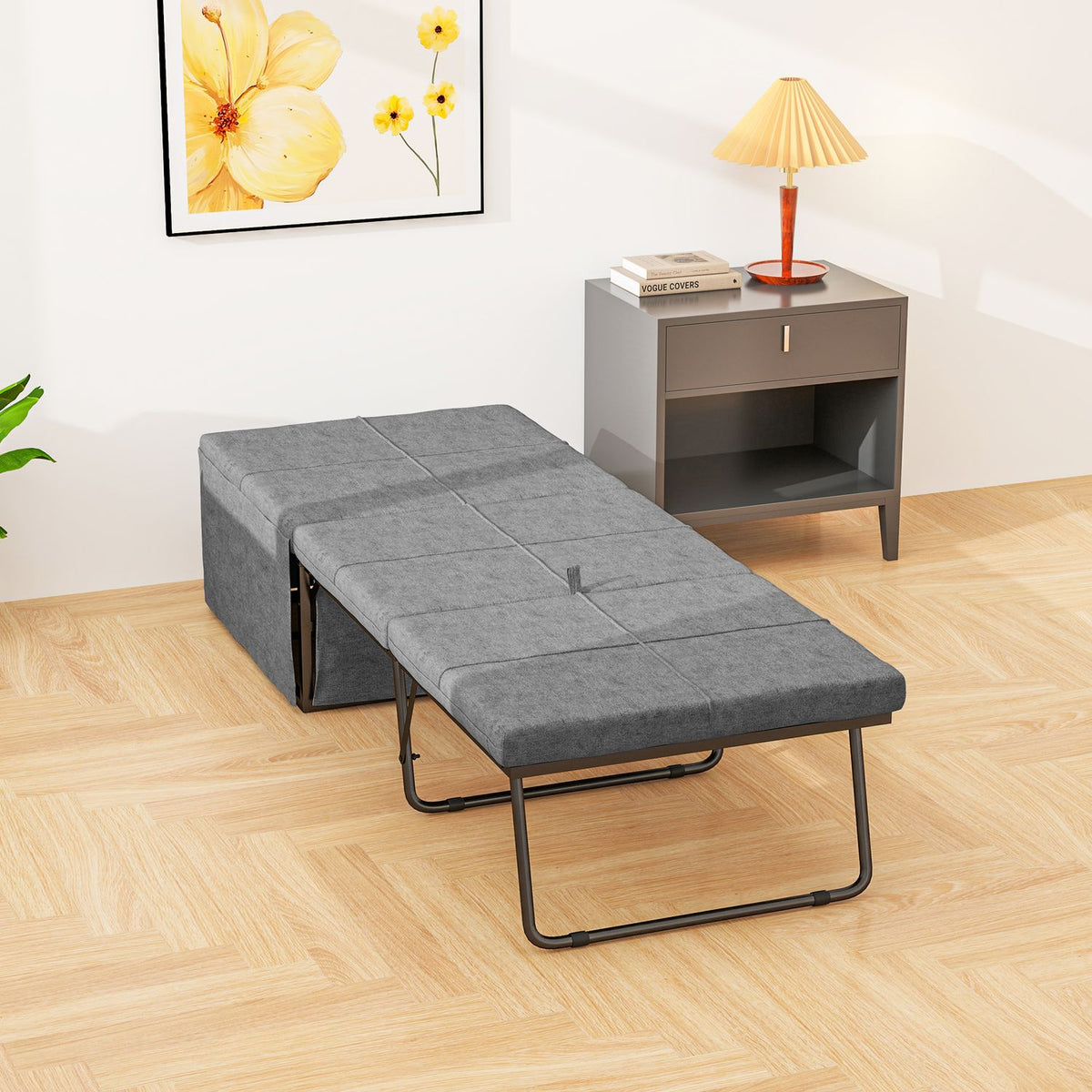 Folding bed approx. 190x60 cm guest bed with 8cm foam mattress, foldable travel bed, adult single bed, metal bed can hold up to 120 kg, folding bed for office, guest room, gray