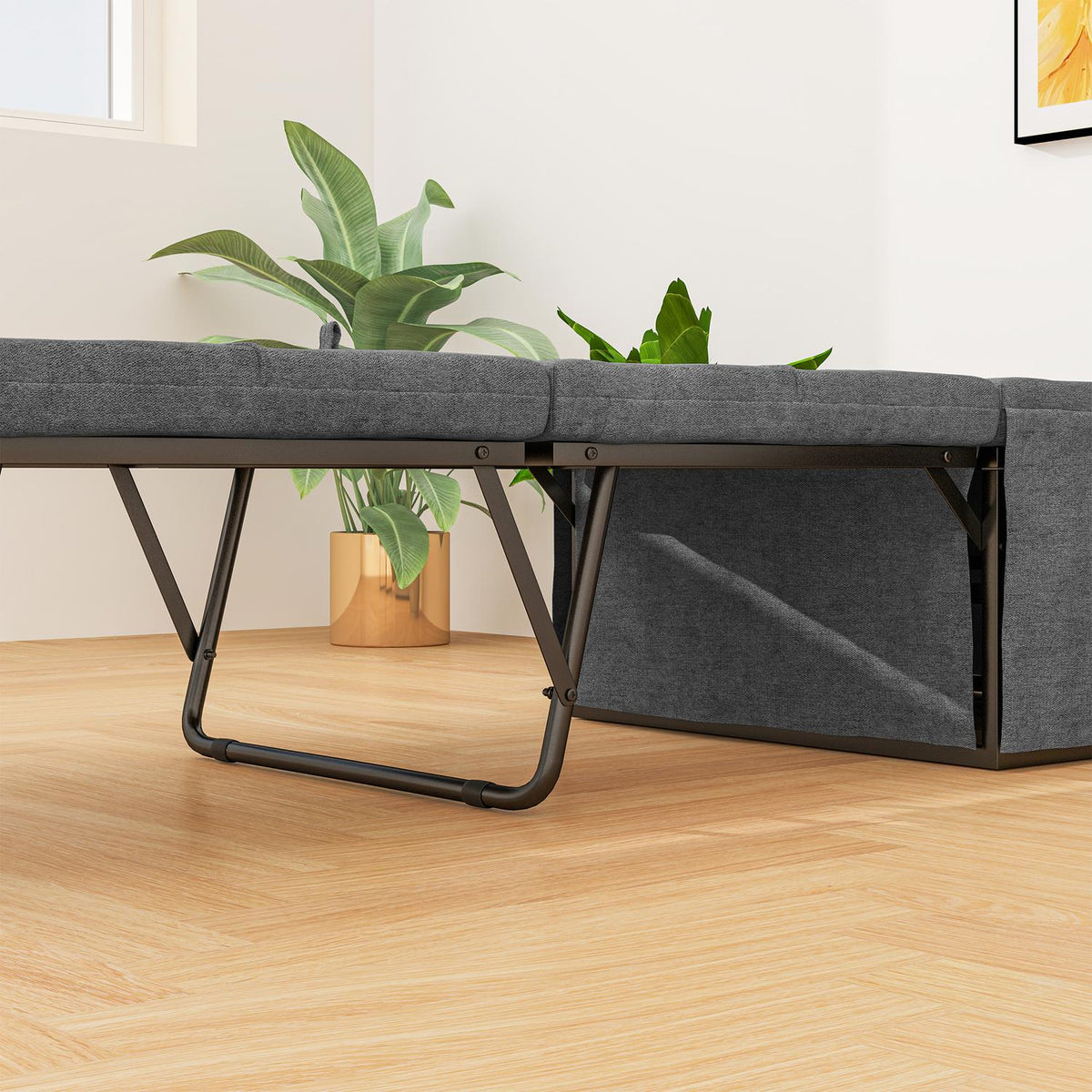 Folding bed approx. 190x60 cm guest bed with 8cm foam mattress, foldable travel bed, adult single bed, metal bed can hold up to 120 kg, folding bed for office, guest room, gray