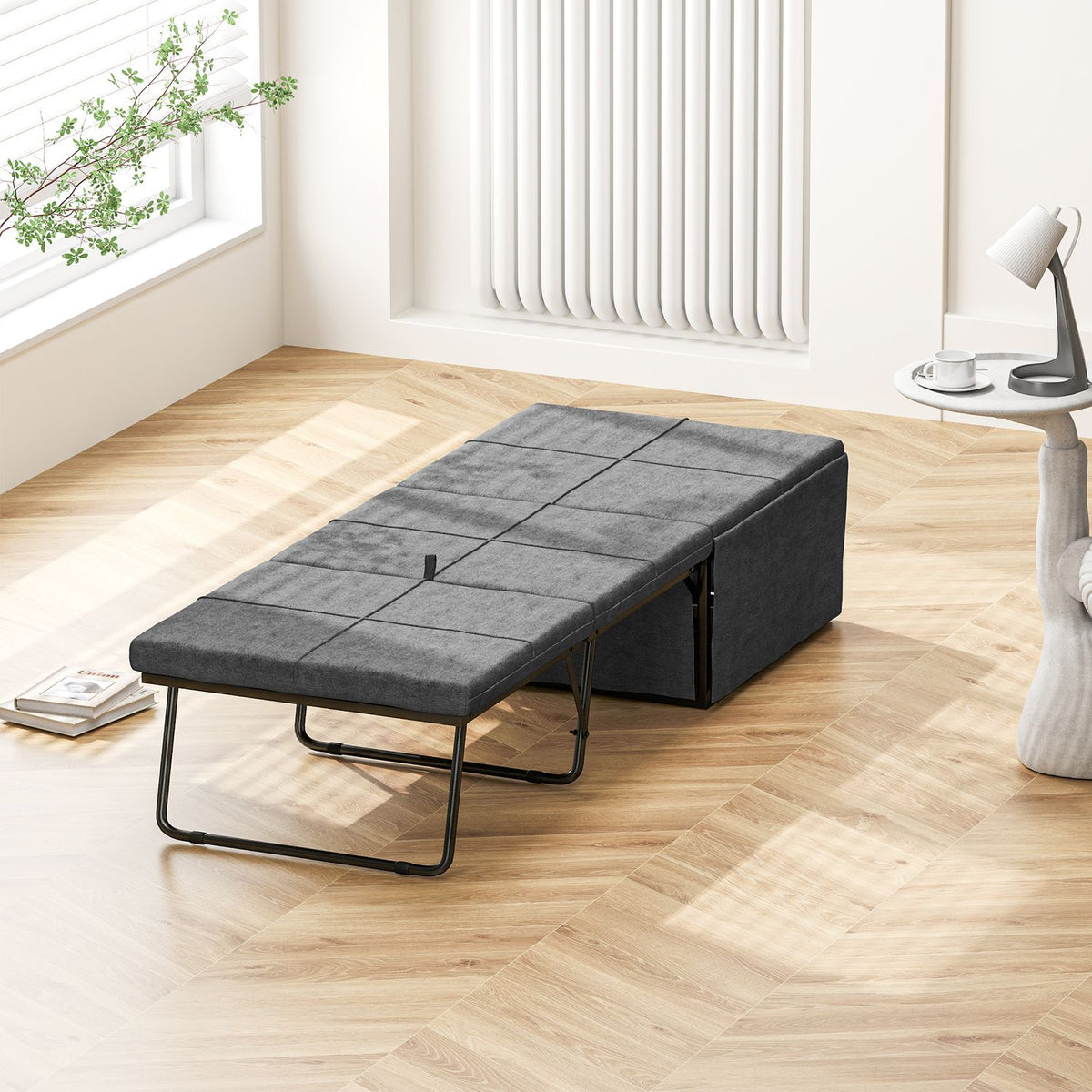 Folding bed approx. 190x60 cm guest bed with 8cm foam mattress, foldable travel bed, adult single bed, metal bed can hold up to 120 kg, folding bed for office, guest room, gray