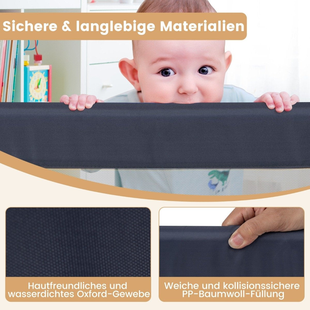 Folding bed rail with adjustable & one-click folding straps bed guard 150 x 42cm gray