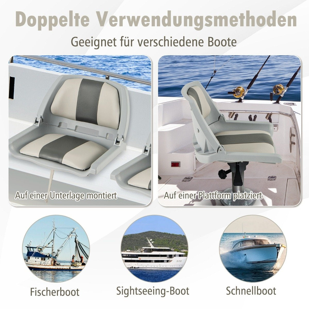 Folding boat seat with low backrest boat chair padded steering chair 57 x 51 x 35 cm
