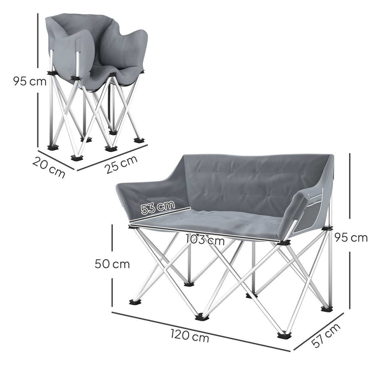 Folding chair 2 seater foldable camping chair with armrests side pocket outdoor folding chair load capacity up to 240kg lightly padded fishing chair garden chair for garden camping beach