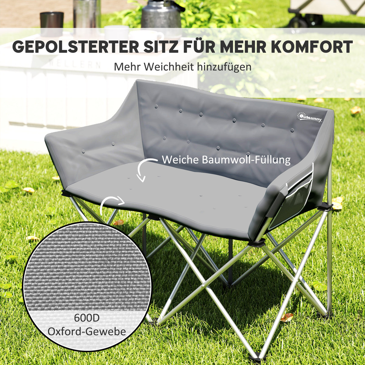Folding chair 2 seater foldable camping chair with armrests side pocket outdoor folding chair load capacity up to 240kg lightly padded fishing chair garden chair for garden camping beach