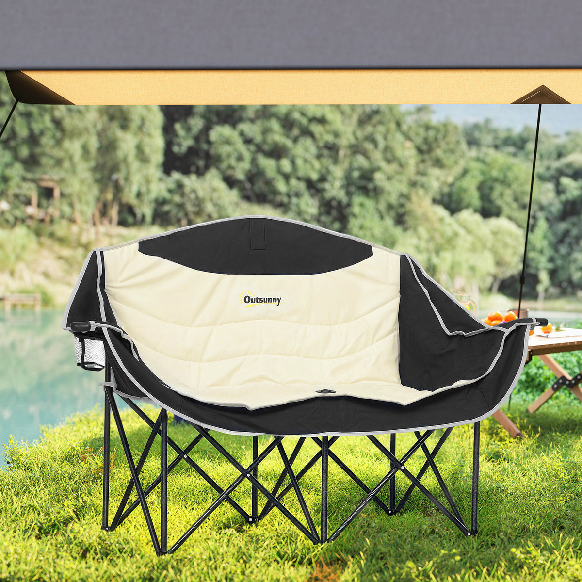 Folding chair 2 seater folding camping chair with cup holder carry bag outdoor folding chair load capacity up to 250kg robust lightly padded fishing chair garden chair for garden camping beach |