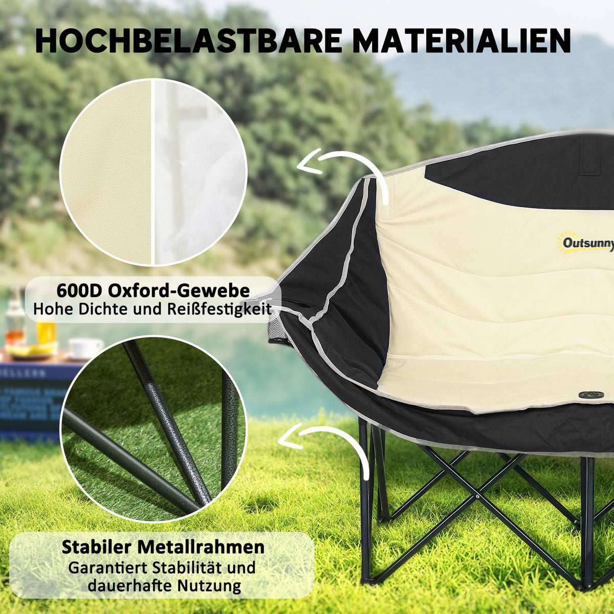 Folding chair 2 seater folding camping chair with cup holder carry bag outdoor folding chair load capacity up to 250kg robust lightly padded fishing chair garden chair for garden camping beach |