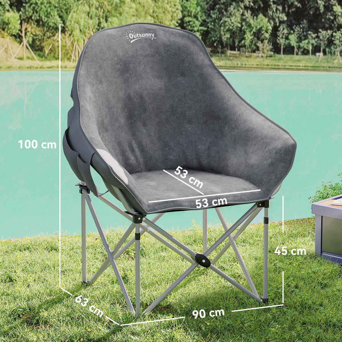 Folding chair, foldable camping chair with side pocket, padded carry bag, outdoor folding chair, load capacity up to 120 kg, robust, lightweight fishing chair, garden chair for garden, camping, beach