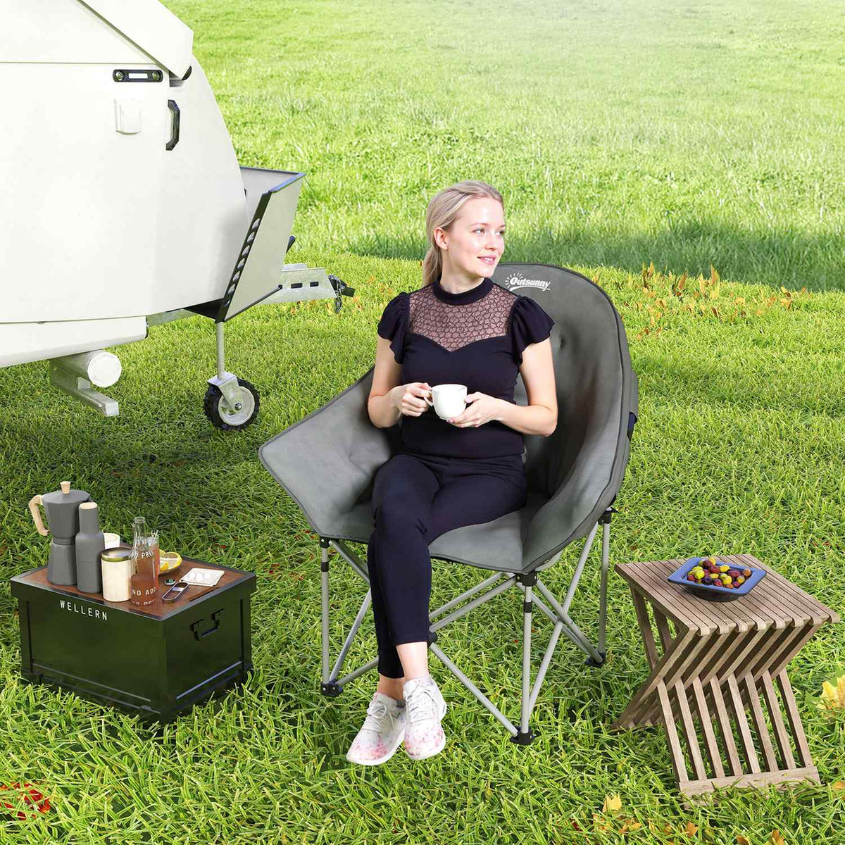 Folding chair, foldable camping chair with side pocket, padded carry bag, outdoor folding chair, load capacity up to 120 kg, robust, lightweight fishing chair, garden chair for garden, camping, beach