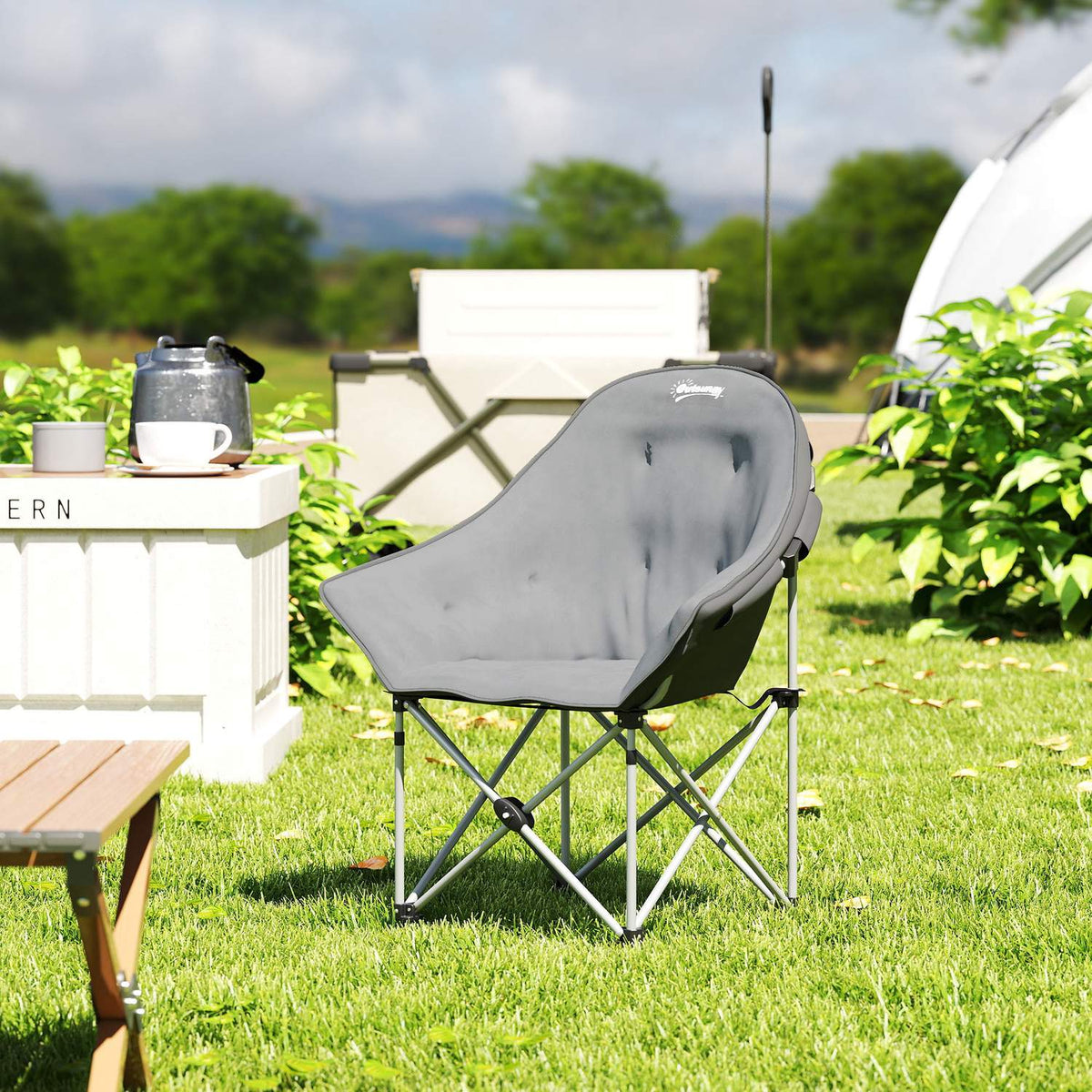 Folding chair, foldable camping chair with side pocket, padded carry bag, outdoor folding chair, load capacity up to 120 kg, robust, lightweight fishing chair, garden chair for garden, camping, beach