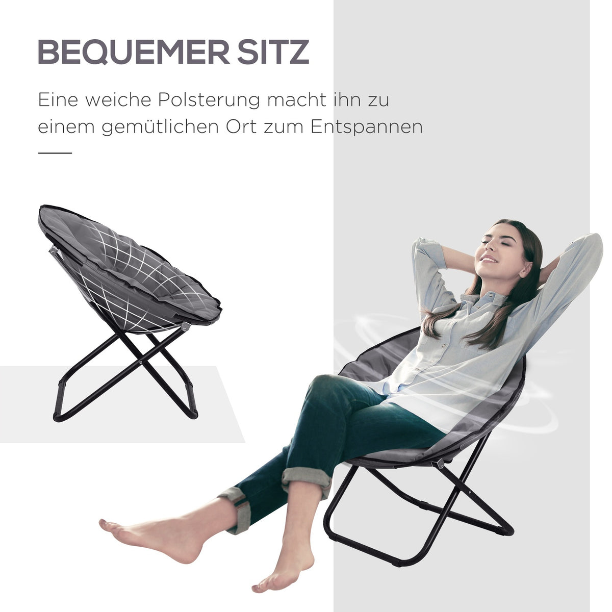 Folding chair folding camping chair, upholstered chair, metal + Oxford fabric, gray, 80x80x75 cm