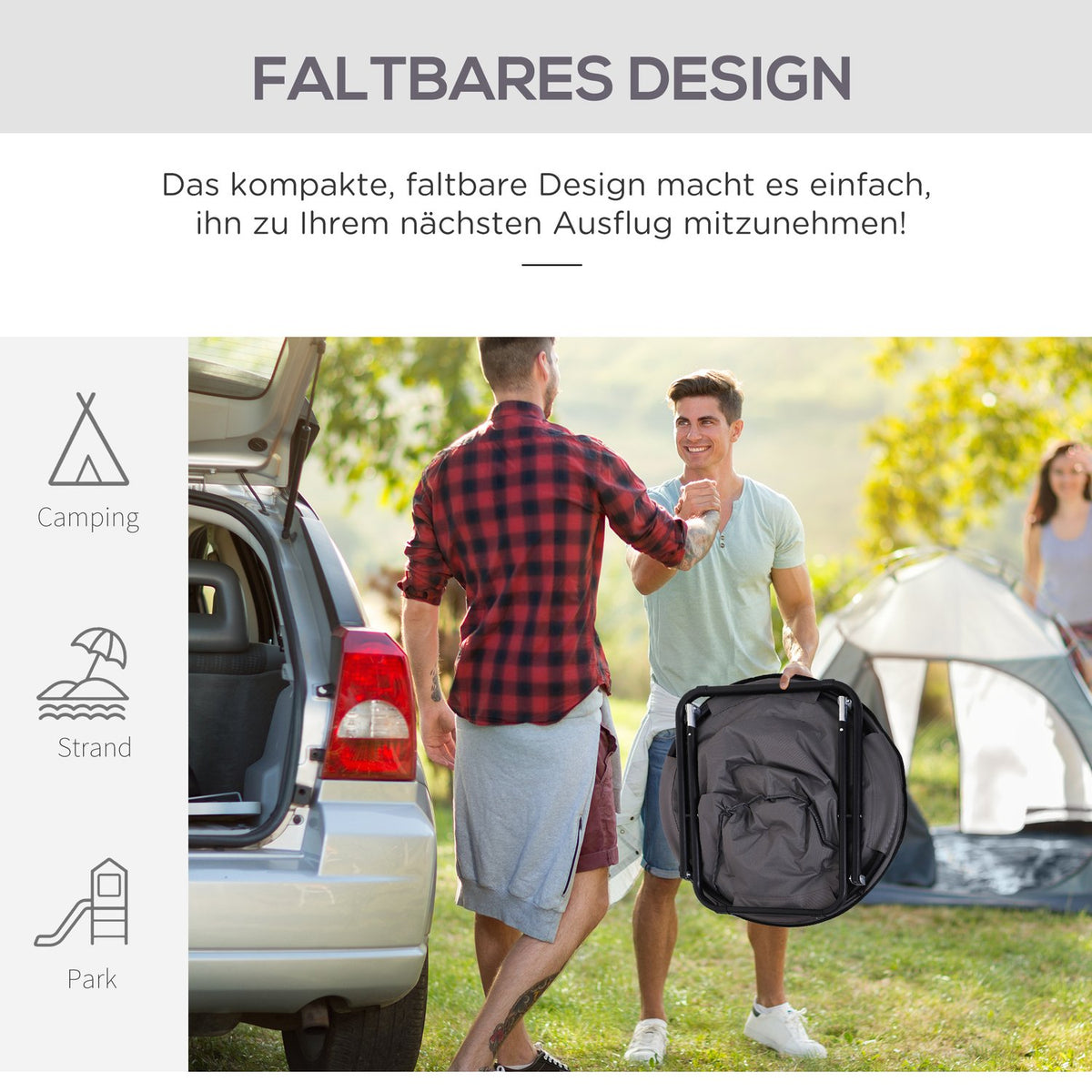 Folding chair folding camping chair, upholstered chair, metal + Oxford fabric, gray, 80x80x75 cm