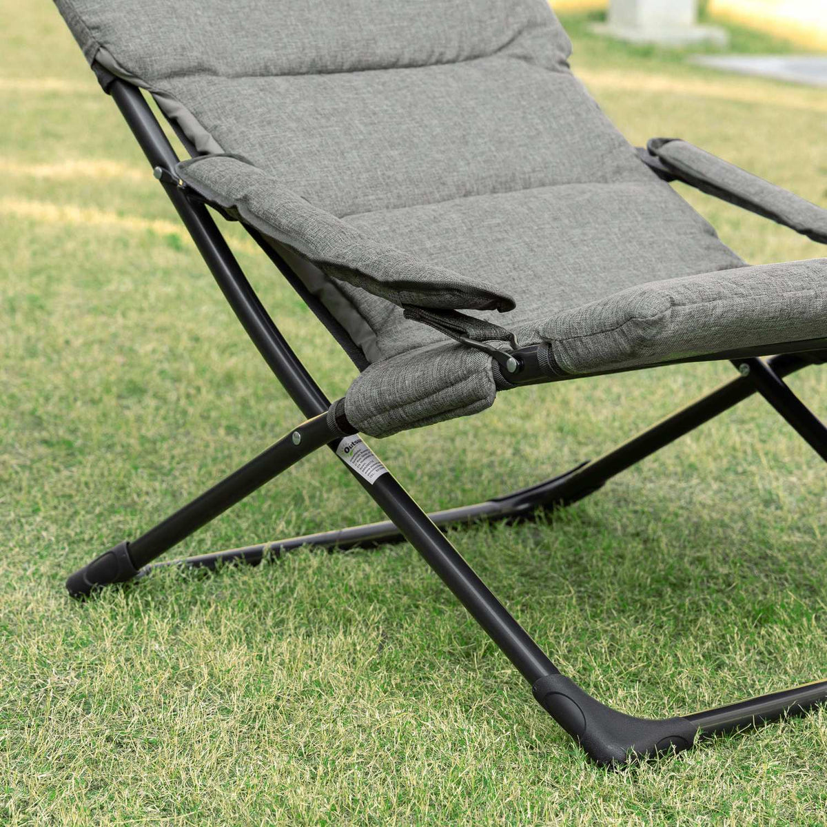 Folding chair with removable cushion, flexible garden chair, camping chair, deck chair, Textilene, steel, gray, 66x94x79 cm for garden, terrace, balcony