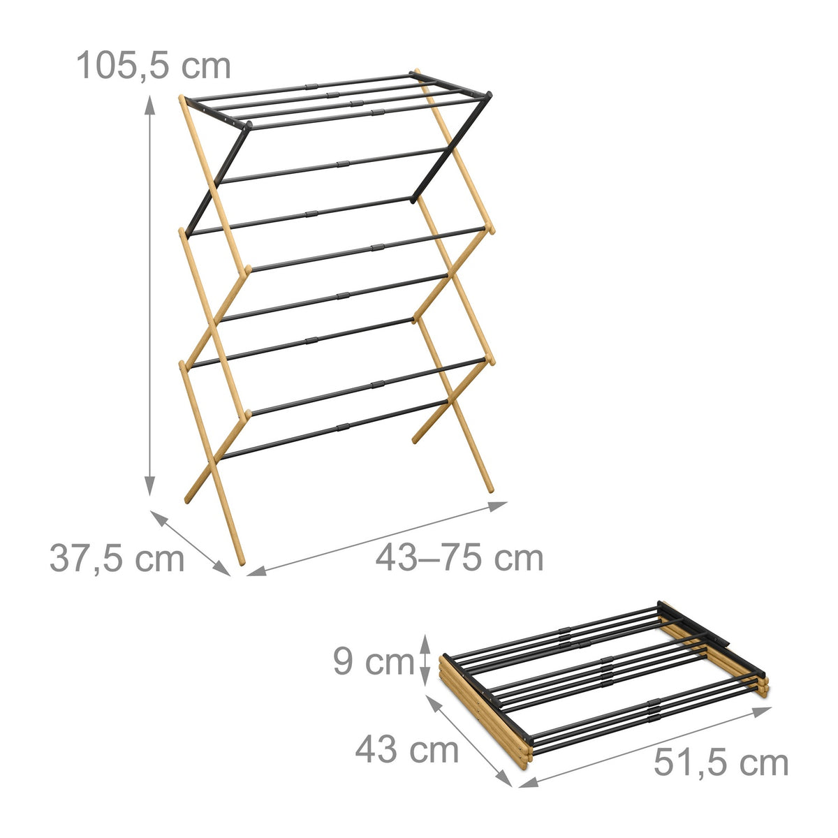 Folding clothes horse in bamboo & metal