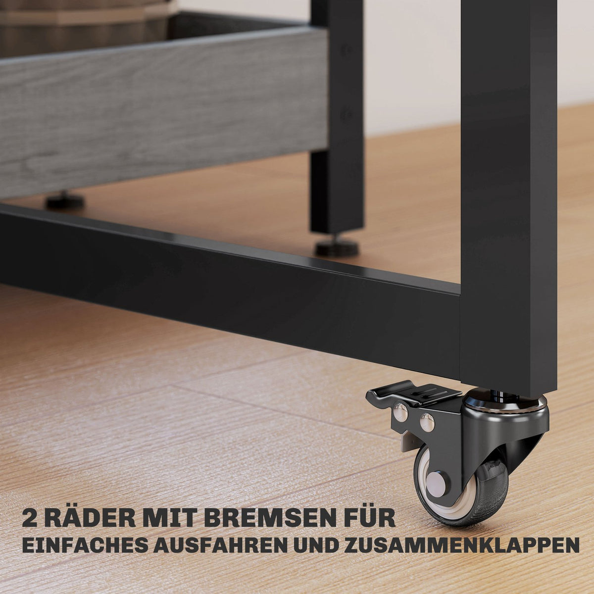 Folding dining table in industrial design, for up to 4 people, open shelves, flexible, metal, chipboard, grey