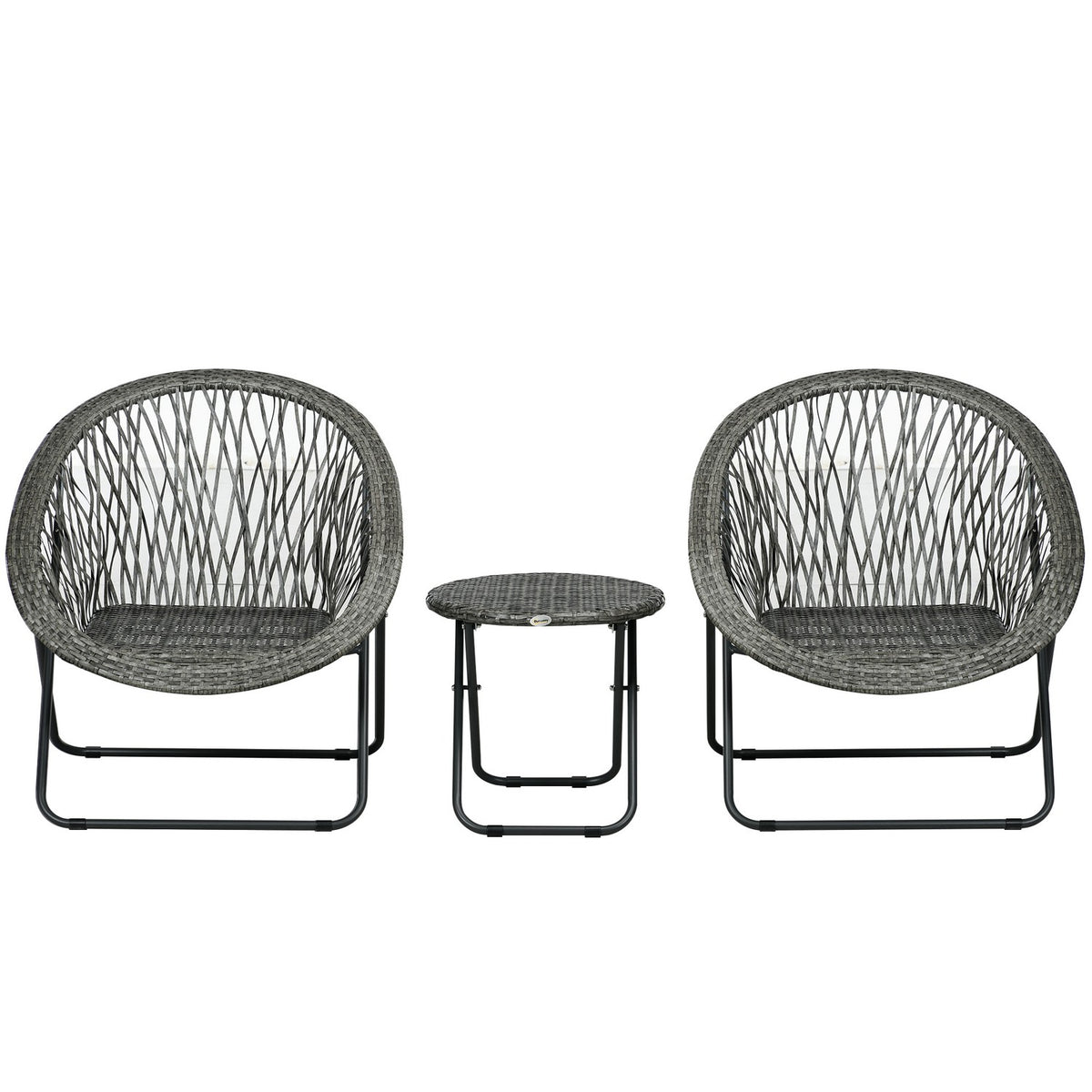 Folding garden furniture balcony set with coffee table & 2 chairs, including cushions, steel gray for terrace & garden