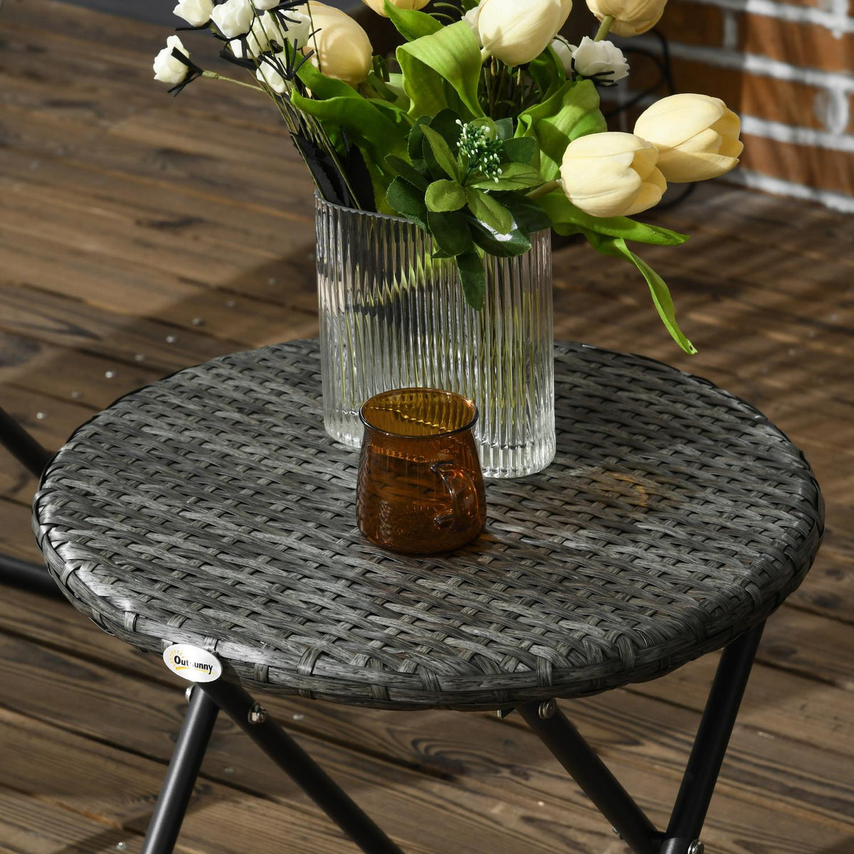 Folding garden furniture balcony set with coffee table & 2 chairs, including cushions, steel gray for terrace & garden