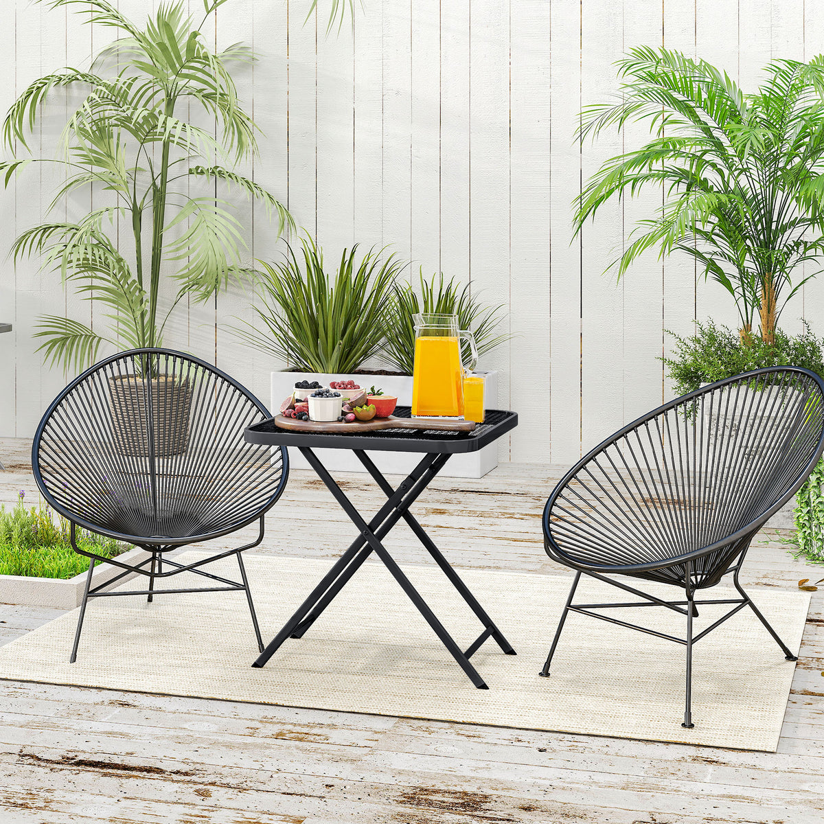 Folding garden table 70 x 70 cm, weatherproof balcony table, steel folding table with cut-out design, outdoor dining table, square side table, patio table for garden, terrace, balcony, black