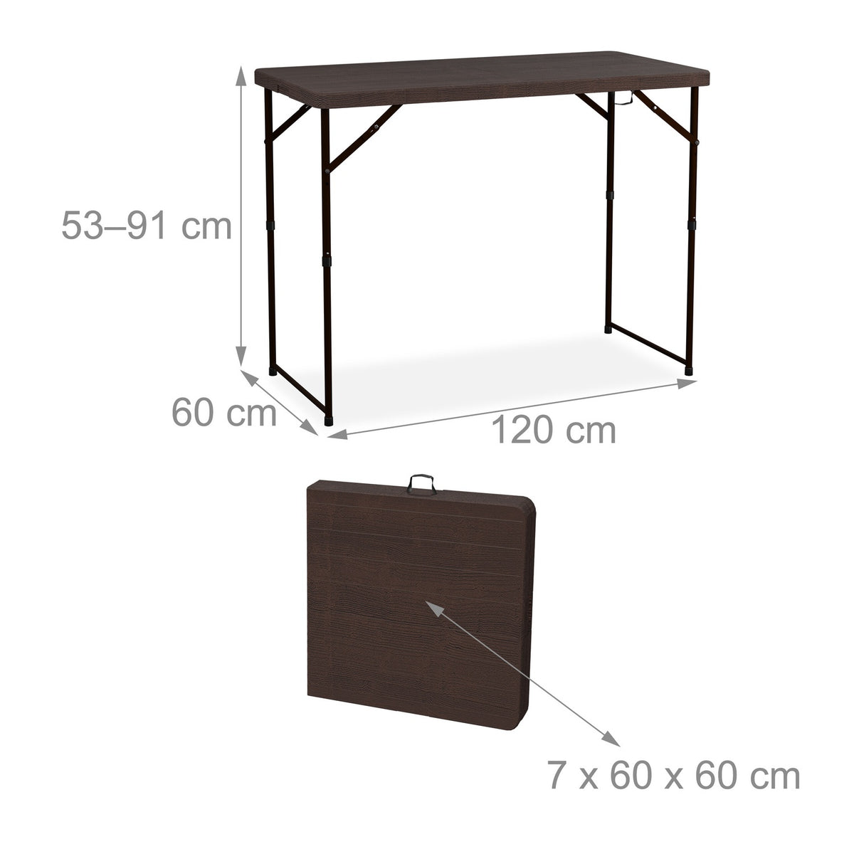 Folding garden table, height adjustable