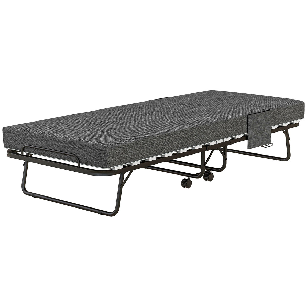 Folding guest bed with wheels, 10 cm mattress, cover, travel cot with side pocket dark gray 190 x 80 x 42 cm