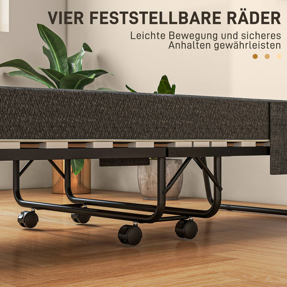 Folding guest bed with wheels, 10 cm mattress, cover, travel cot with side pocket dark gray 190 x 80 x 42 cm