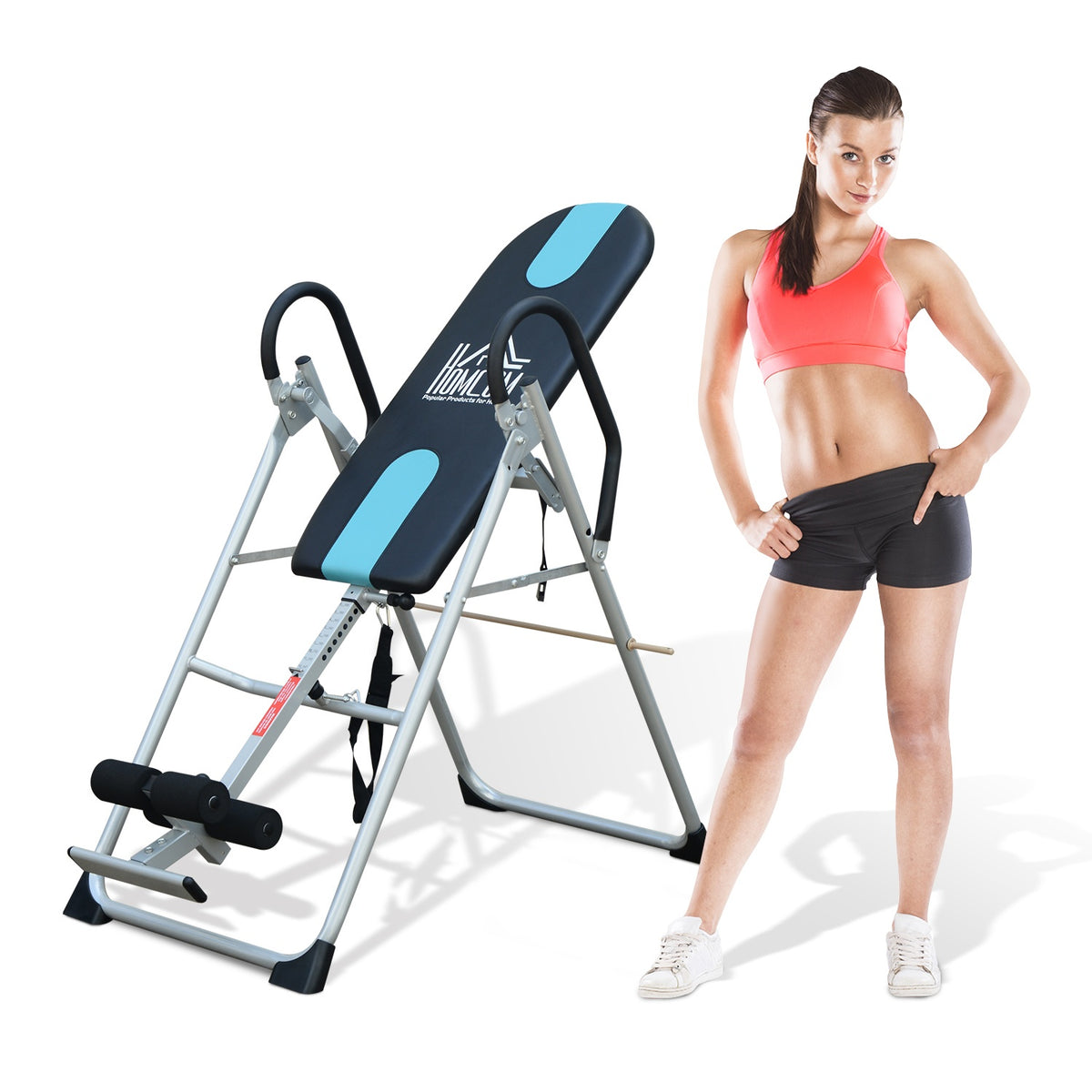 Folding inversion table with adjustable safety belt made of steel in silver-black |