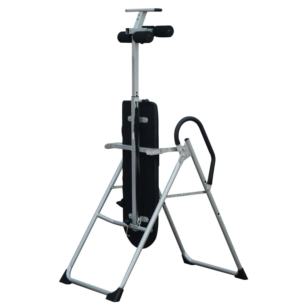 Folding inversion table with adjustable safety belt made of steel in silver-black |