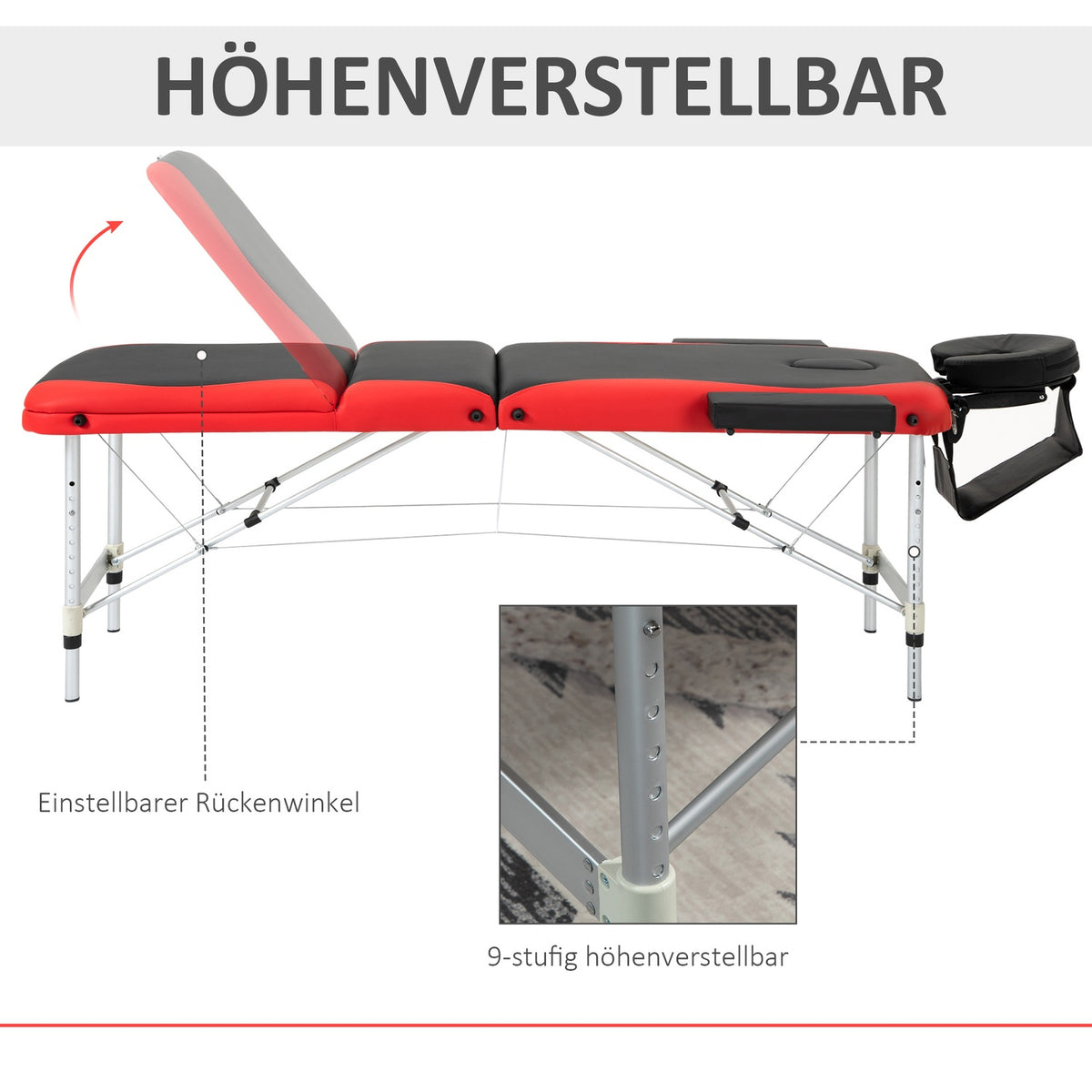 Folding massage tables, height-adjustable massage table with headrest 215 x 60 x 61-84 cm, aluminum & foam, ideal for cosmetics