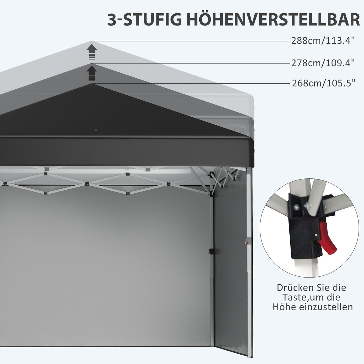 Folding pavilion 2.97 x 2.97 m with UV protection and side walls, party tent with sandbag, pop-up tent for terrace made of steel in black