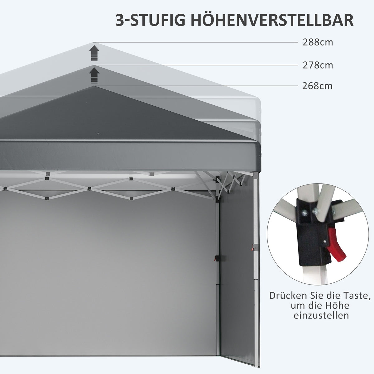 Folding pavilion 2.97 x 2.97 m with side walls, UV protection camping tent, party tent with sandbag, steel dark gray for garden & terrace