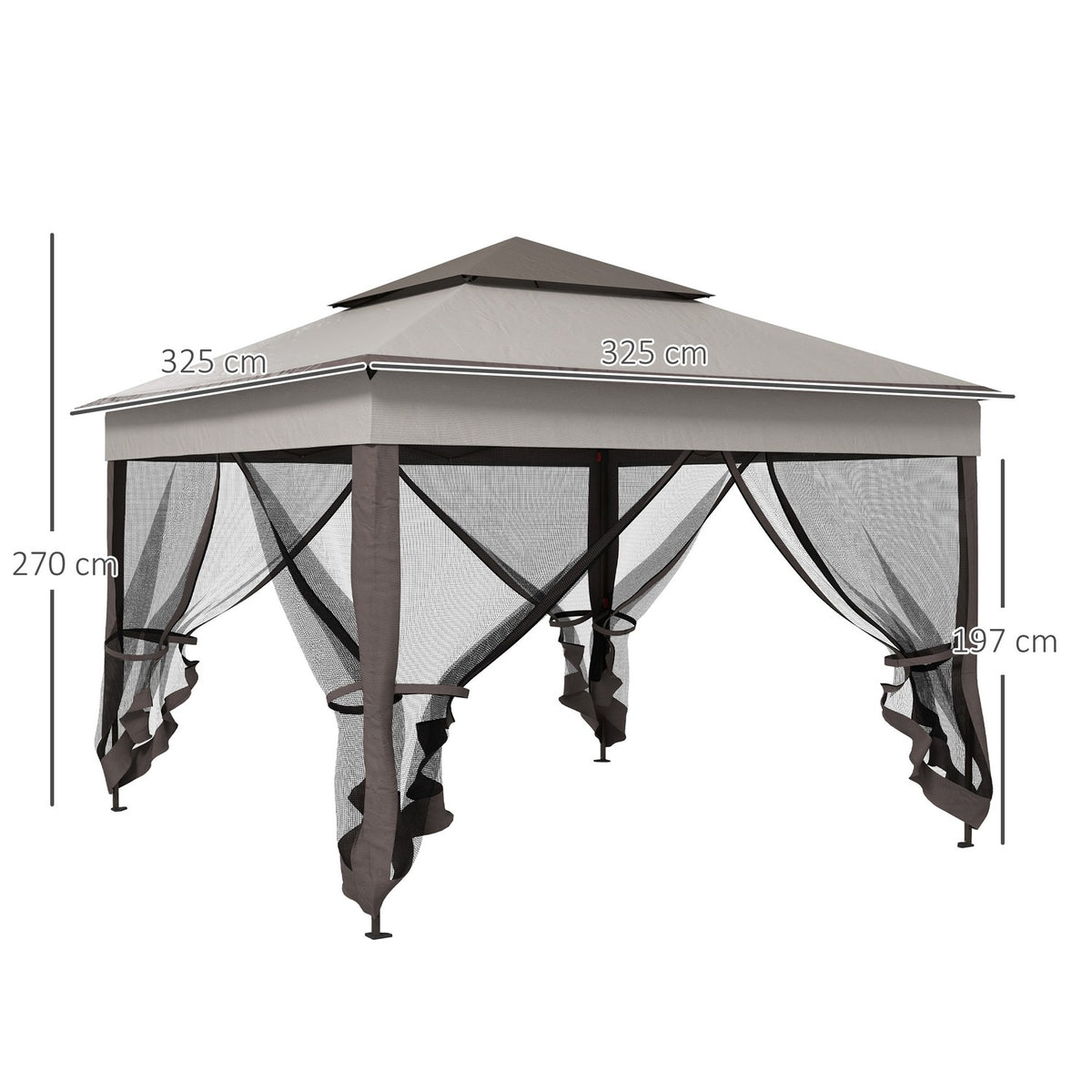 Folding pavilion garden tent with side walls pop-up tent 3.25 x 3.25 x 2.65 m in light gray for garden parties & events