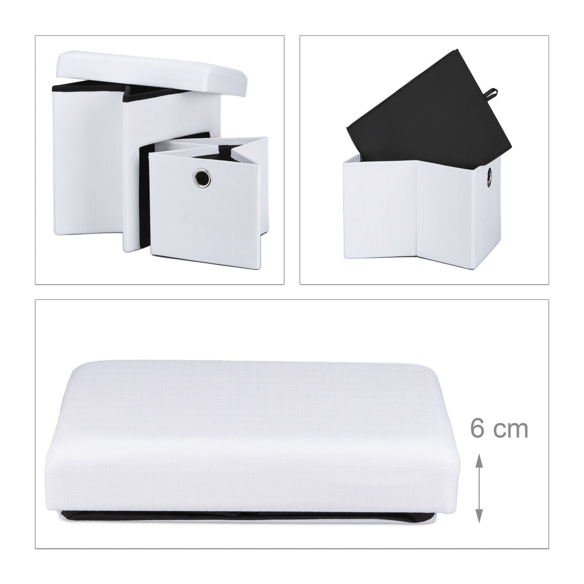 Folding stool in linen with compartment