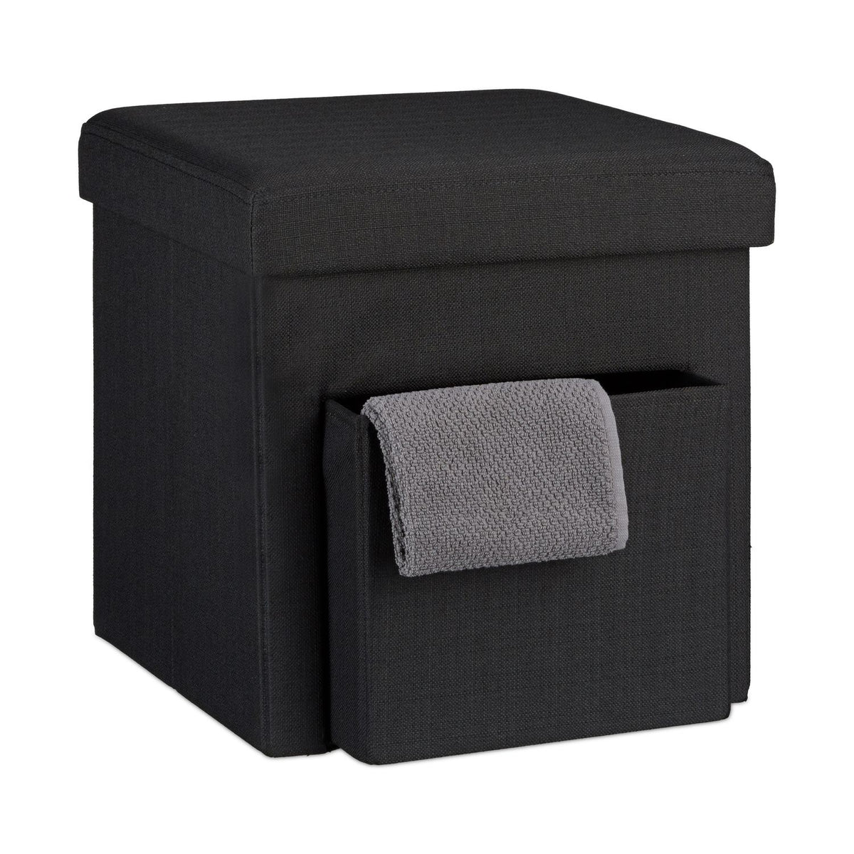 Folding stool in linen with compartment