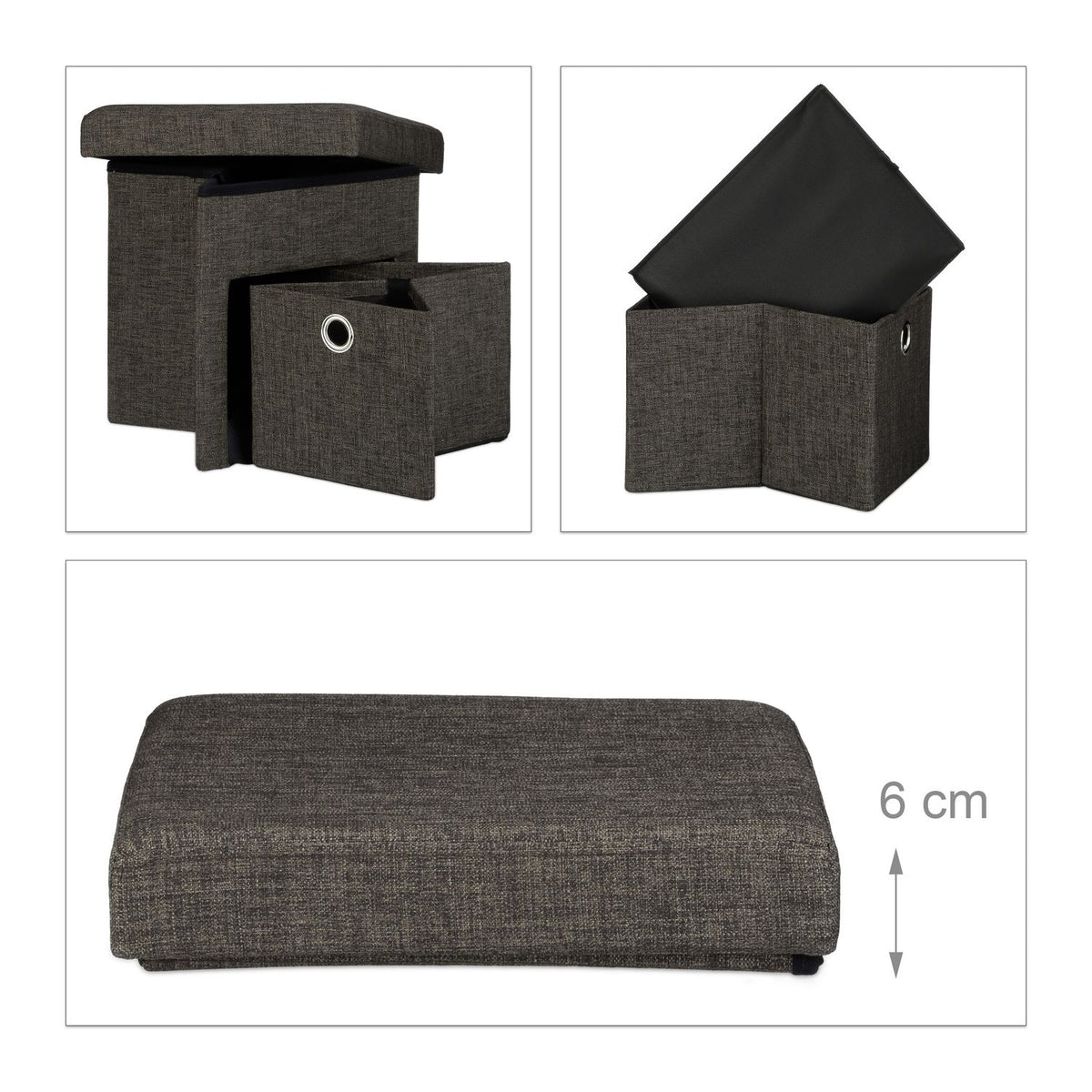 Folding stool in linen with compartment