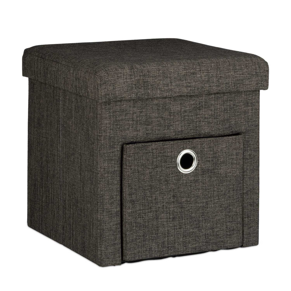 Folding stool in linen with compartment