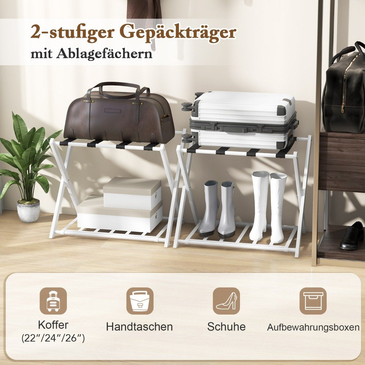 Folding suitcase stand with 2-tier design luggage rack metal luggage rack suitcase rack