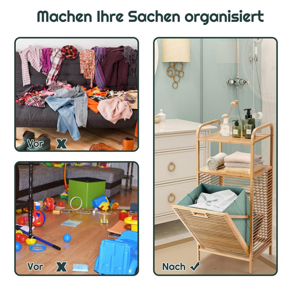 Fold-out laundry basket Fold-out laundry basket bathroom shelf 40.5 x 33 x 95.5 cm natural