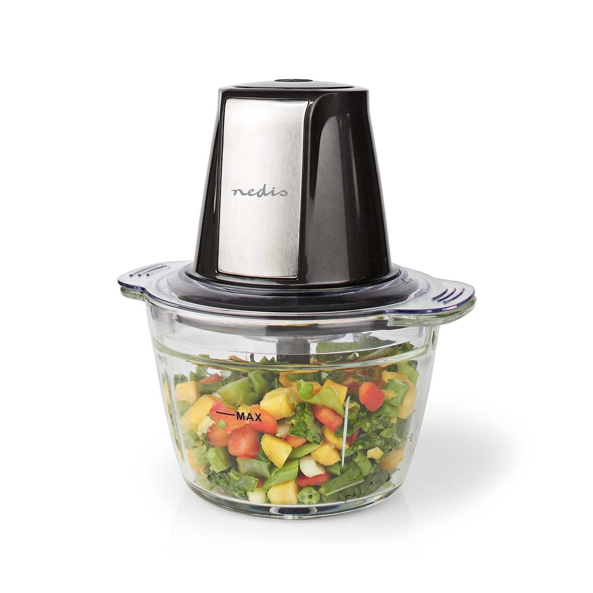 Food Chopper | 500 W | 1 l | Glass | 1 speed setting | Silver / Black