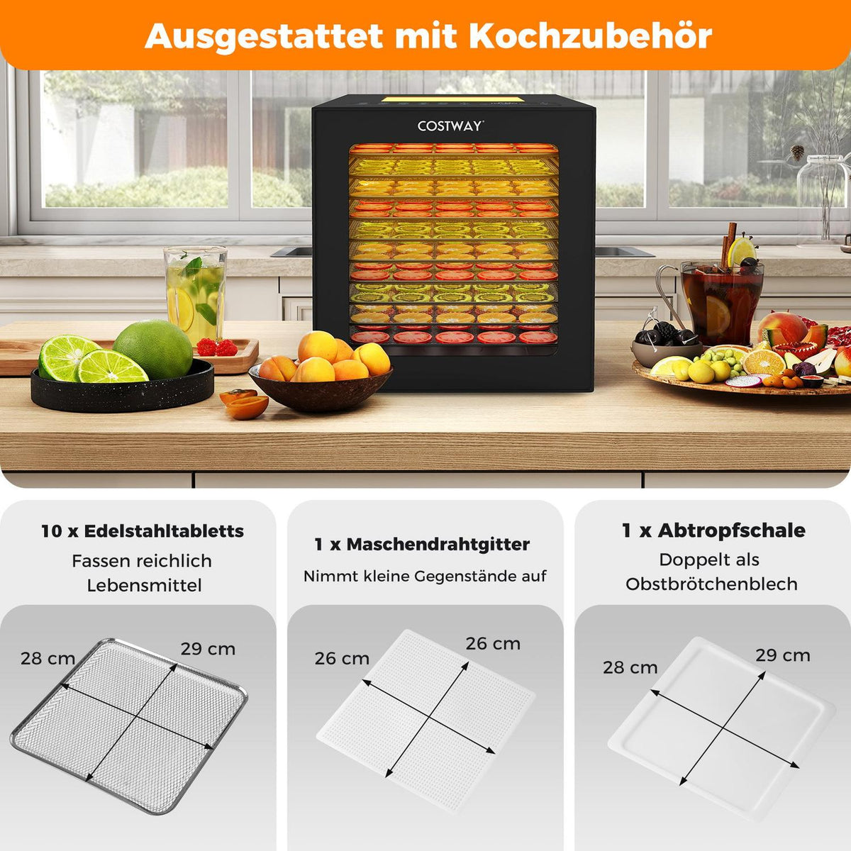 Food Dehydrator with 10 Stainless Trays, 48H Timer, 30-75℃