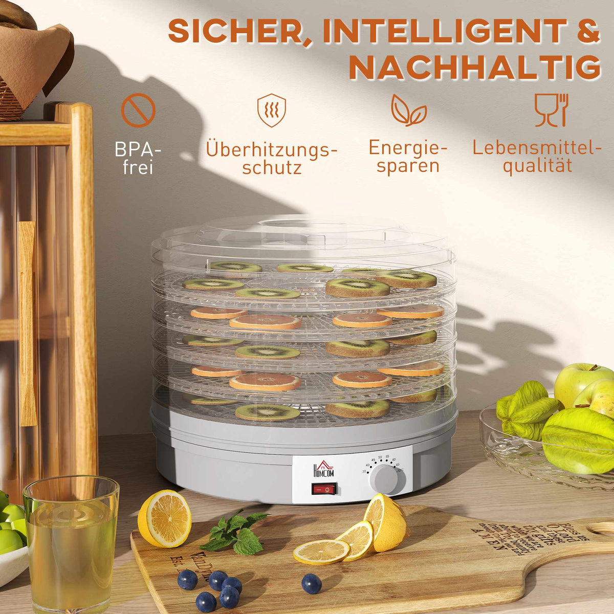 Food Dehydrator with 5 Stackable Trays, Adjustable Temp