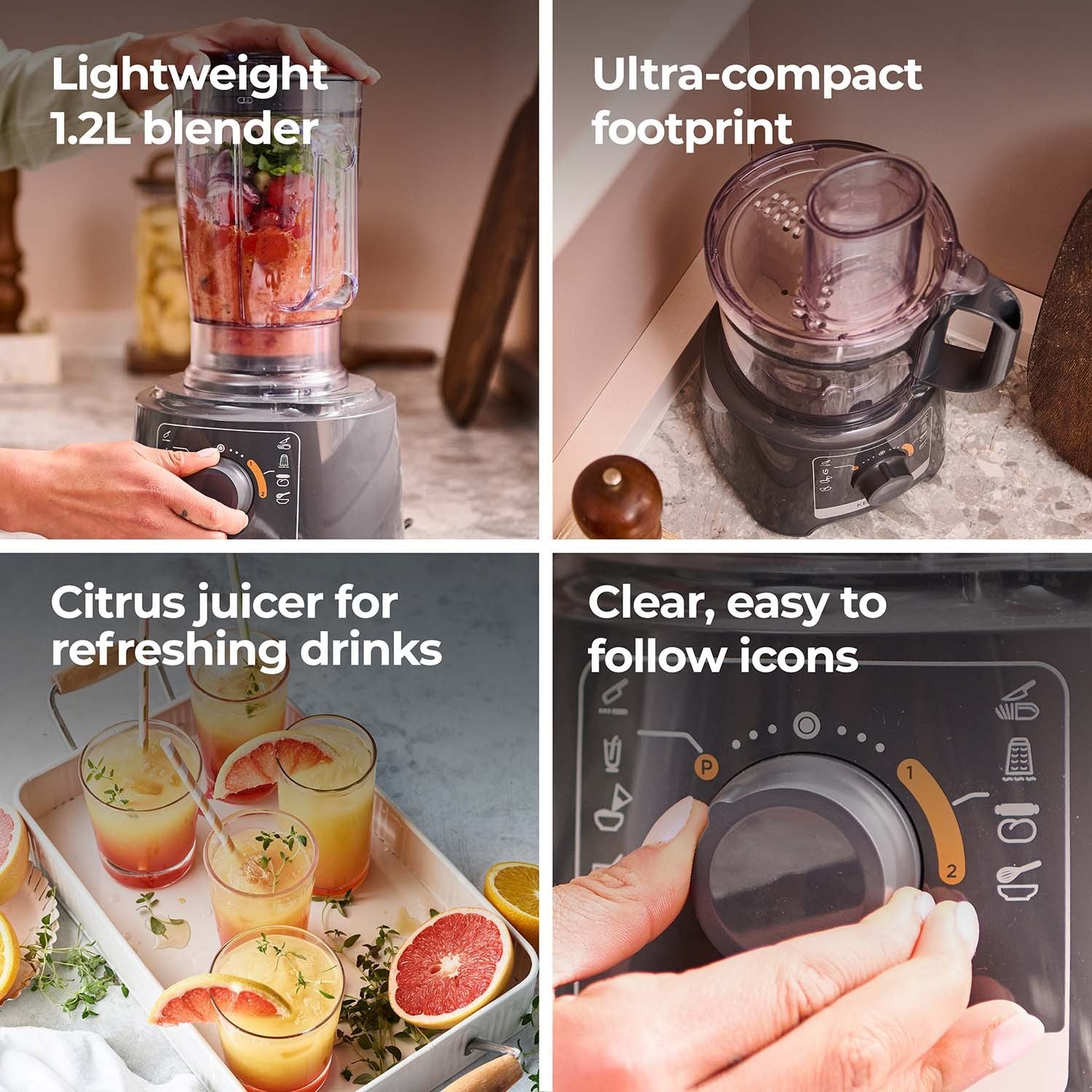 Food Processor, 3.6L, Compact, Grey
