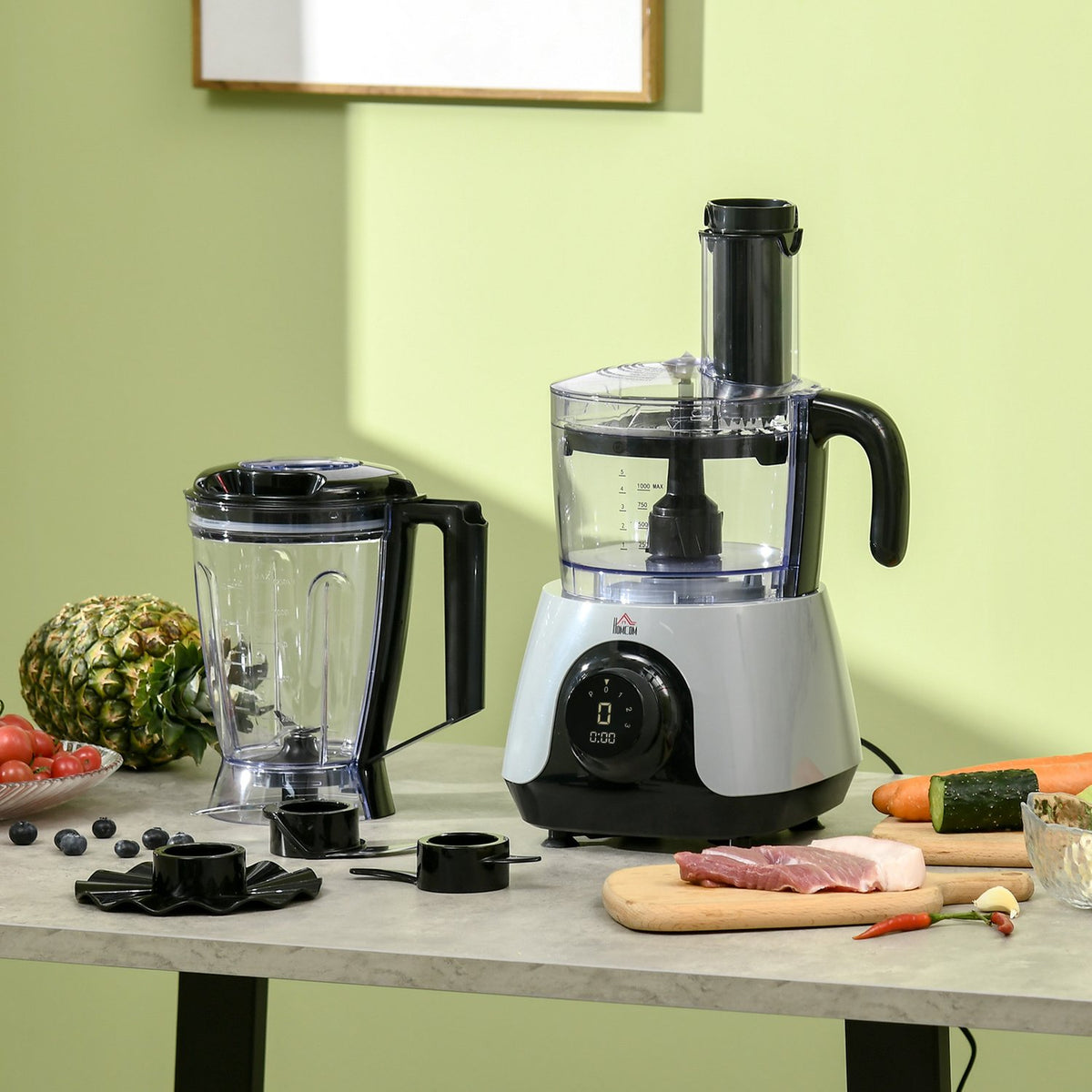 Food Processor With 1L Key, 1.25L Mixing Container, 4-Blade Blade, 3 Speed Levels, 650W