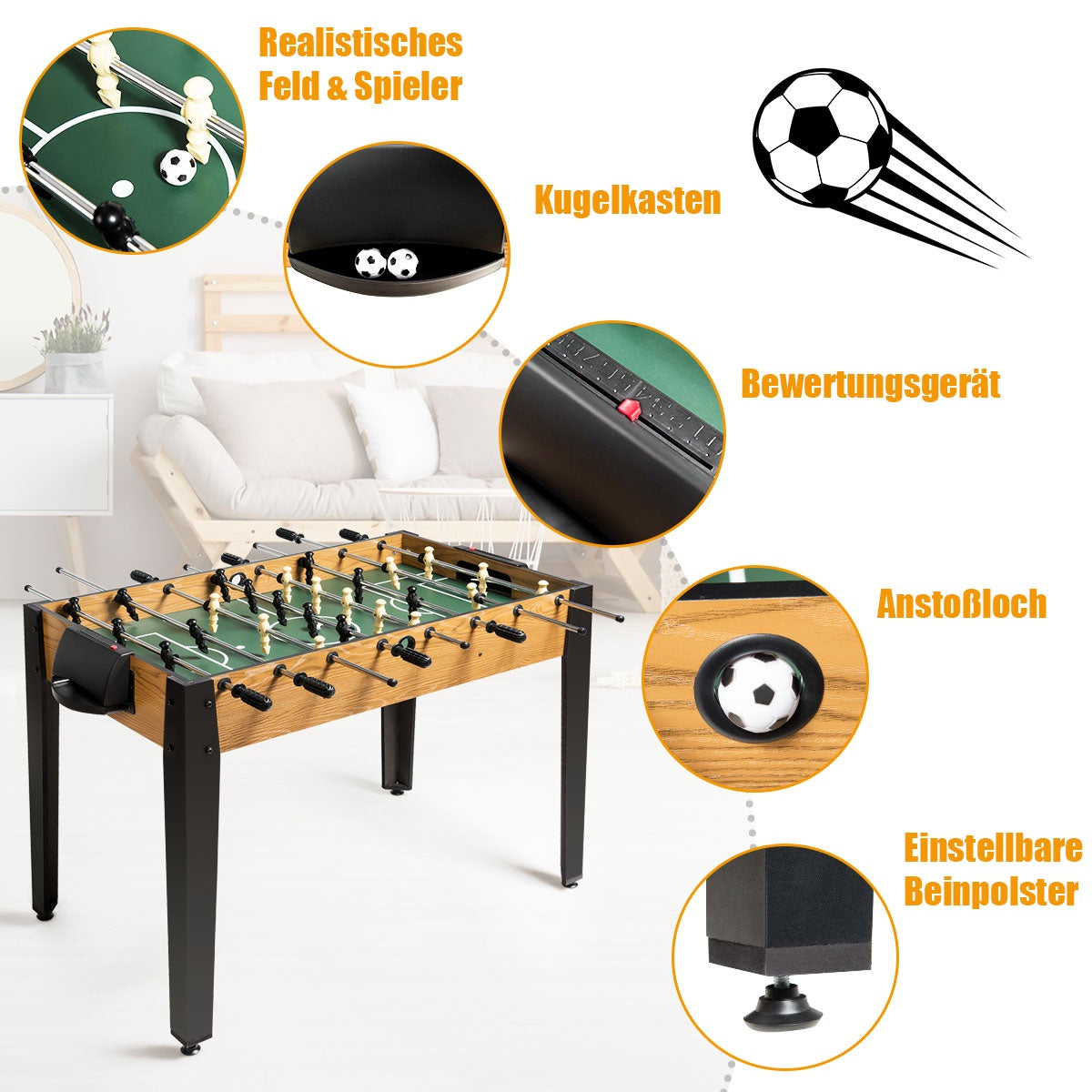 Foosball Table, 48 Inch Wooden, 22 Players, 2 Balls