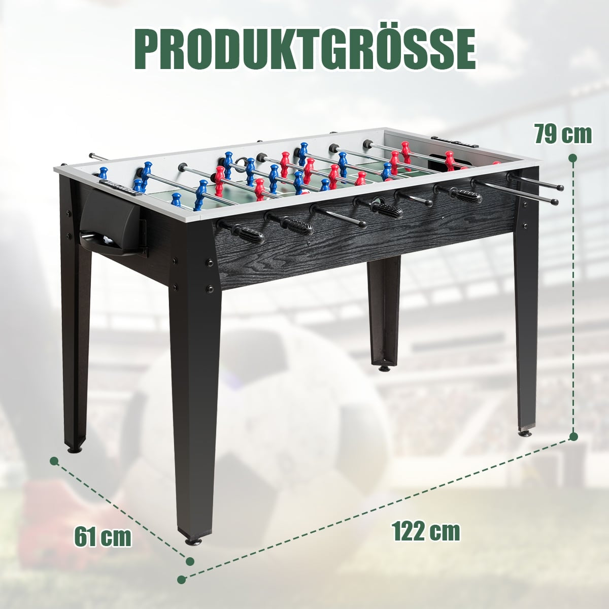 Foosball Table, Competition Size, 122 x 61 x 79 cm, Black