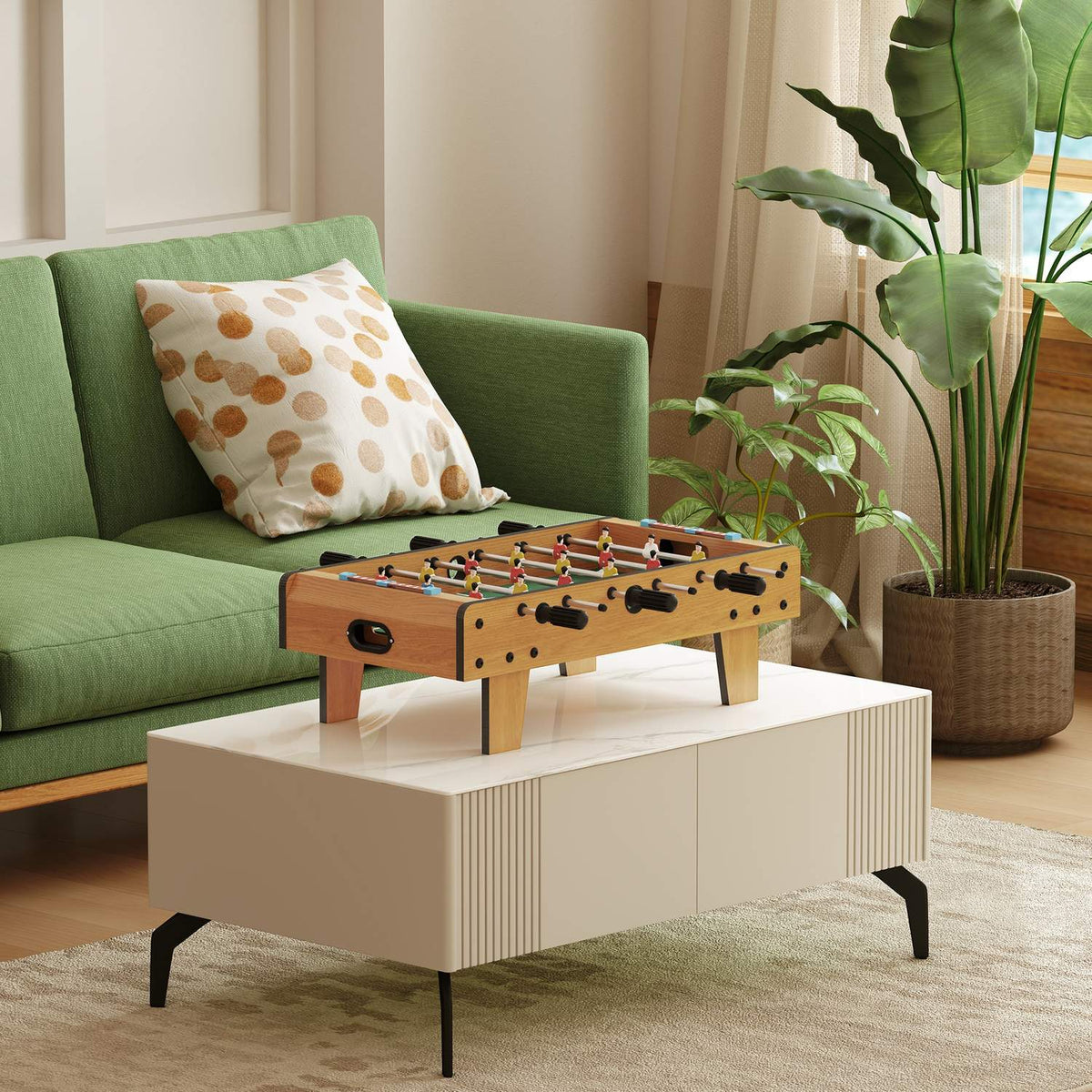 Foosball Table Set, Compact Wood Design, 2 Balls, Scoreboards
